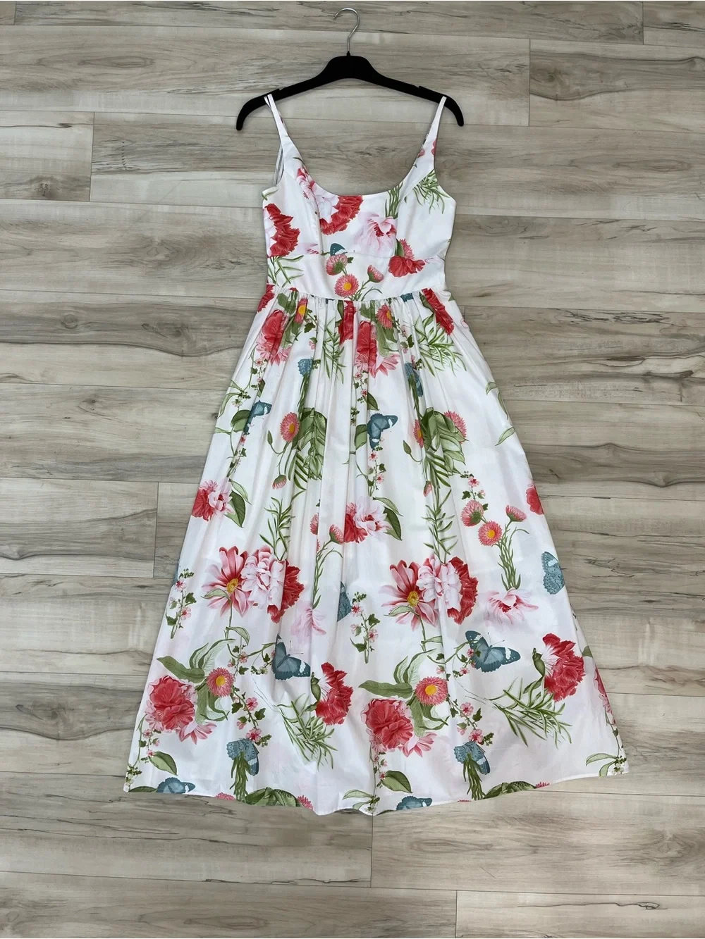 White Floral Maxi Dress with Red & Pink Blooms - Picture 1 of 3